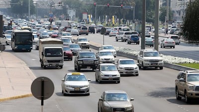 Heavy traffic throughout Abu Dhabi and Dubai as a result of accidents. Pawan Singh / The National
