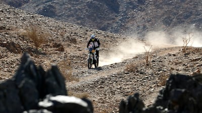 Ht Rally Raid Husqvarna Racing's Belgian rider Walter Roelants in action during testing in Jeddah, Saudi Arabia, for the Dakar Rally, which begins on Saturday.