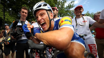 Marcel Kittel of Germanys celebrates winning stage seven of the 2017 Le Tour de France (Photo by Chris Graythen/Getty Images)