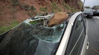 A boulder fell on a vehicle parked on the Pacific Coastal Highway in Malibu. Reuters
