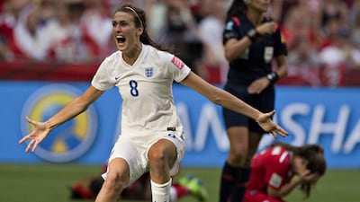 England's Jill Scott reacts after their win over Canada in the Women's World Cup quarter-final on Saturday in Vancouver. Andy Clark / AFP / June 27, 2015