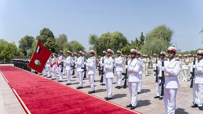 The UAE Honour Guard stand to attention during a reception for General Sir Peter Cosgrove, Governor-General of Australia at Mushrif Palace. Rashed Al Mansoori / Crown Prince Court - Abu Dhabi
