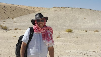 Michael Petraglia, professor of human evolution and prehistory at the University of Oxford’s School of Archaeology, at an ancient buried lake in the Nefud Desert, northern Saudi Arabia. Courtesy Michael Petraglia