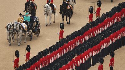 Queen Elizabeth inspects the ceremonial guard in 2008