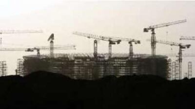 Work continues on the Ferrari World theme park construction site.