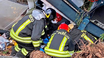 A cable car taking visitors to a mountaintop vantage point of some of northern Italy's most picturesque lakes plummeted to the ground on Sunday. AP