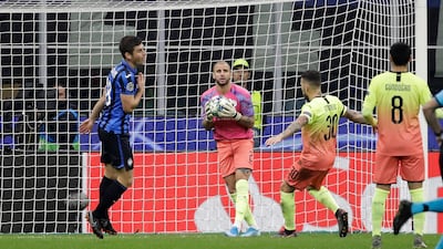 Manchester City's Kyle Walker in goal. AP