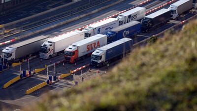 Trucks in a queue at the Port of Dover. On the day the UK makes its final break with the European Union, the ports are clear of truck backups. Bloomberg