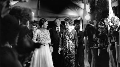 Queen Elizabeth and Prince Philip join Nancy Reagan during a red carpet celebrity-filled event at 20th Century Fox studios on February 27, 1983 in Los Angeles, California. Getty Images