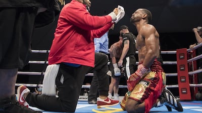 Jamel Herring of USA wiing over Carl Framptonn of Northern Ireland at the Rotunda, Ceasar's Palace, Bluewaters Island, Dubai. Leslie Pableo for The National