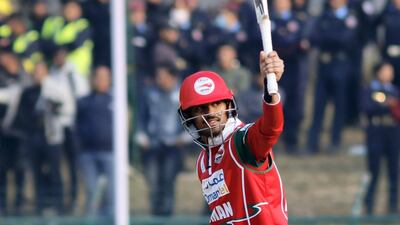 Oman's Aqib Ilyas scored an unbeaten century against Nepal. Subas Humagain for The National