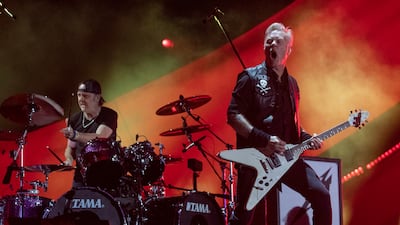Lars Ulrich, left, and James Hetfield from the US band Metallica perform during the Global Citizen Festival. EPA