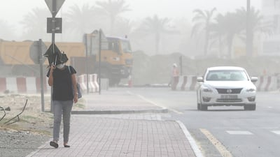 The sandstorm in Dubai Investment Park area in Dubai. Pawan Singh / The National