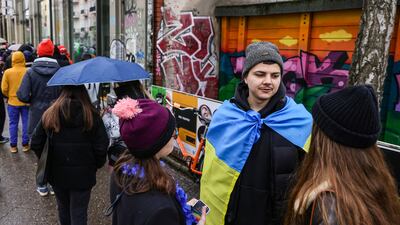 The 'Beacon of Ukraine', a gathering at Markthalle Neun in Berlin, bringing together refugees and NGOs as well as showcasing Ukrainian culture. Getty Images