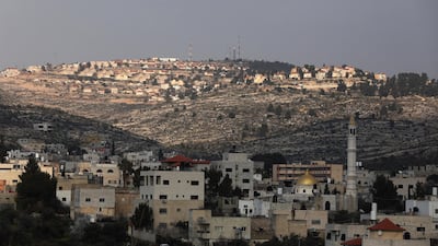 A view of the Israeli settlement of Elon Moreh as seen from the Palestinian village of Azmout near the West Bank City of Nablus, 16 February 2020. Alaa Badarneh / EPA