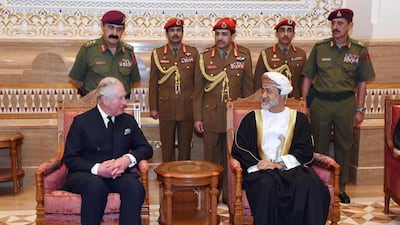 Sultan Sayyid Haitham Bin Tariq Al Said receives receives Britain's Prince Charles in the capital Muscat. AFP