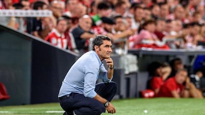 Barcelona manager Ernesto Valverde watches helplessly as his side are unable to find an equaliser. EPA