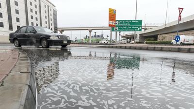 Early morning rain in some parts of Dubai left substantial water puddles on the roads. Photo: Antonie Robertson/The National