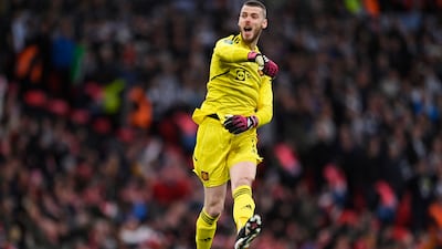 Manchester United's David de Gea celebrates after Marcus Rashford's goal. Reuters