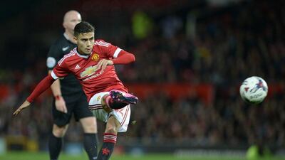 Manchester United's Andreas Pereira scores their second goal from a free kick during their League Cup win over Ipswich Town at Old Trafford on Wednesday night. Oli Scarff / AFP / September 23, 2015