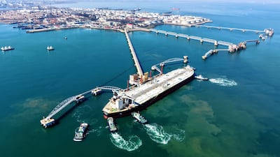 A crude oil tanker at the oil terminal at Qingdao, in China’s Shandong province. AFP