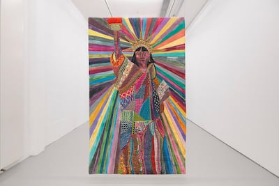 A masterpiece: Pacita Abad's L.A Liberty (1992): acrylic, cotton yarn, plastic buttons, mirrors, gold thread, painted cloth on stitched and padded canvas. Photograph by Max McClure
