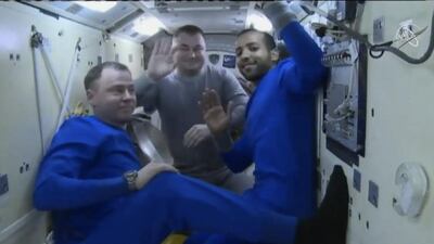 Hazza Al Mansouri before entering the hatch. Screegrab via Nasa / YouTube