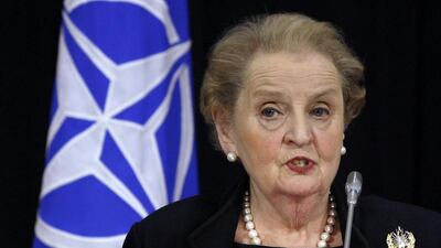Madeleine Albright, former US. Secretary of State and head of an international panel that is working to update Nato’s mission statement, addresses a news conference after launching her report to the North Atlantic Council (NAC) at Nato headquarters in Brussels May 17, 2010. REUTERS/Thierry Roge (BELGIUM — Tags: MILITARY POLITICS)