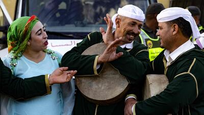 Artists from Morocco's Amazigh community take part in the annual Ahidous National Festival in the town of Ain Leuh, in the heart of the Middle Atlas mountains. AFP