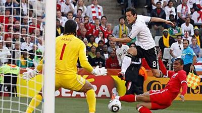 Germany's Mesut Ozil turned in a man-of-the-match performance against England last night but was unsuccessful with his attempt this time to beat David James, the England goalkeeper.
