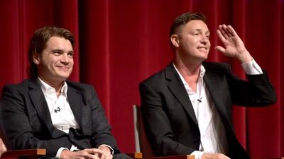 Emile Hirsch, left, and Lane Garrison participate in a panel following the Bonnie & Clyde For Your Consideration screener event at the Leonard H Goldenson Theatre on Friday 16 May, 2014, in Los Angeles. John Shearer / Invision for Lifetime / AP Images