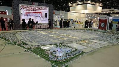 A model of the Dubai Expo 2020 site near Al Maktoum International Airport at the Airport Show, May 2016. Jeffrey E Biteng / The National