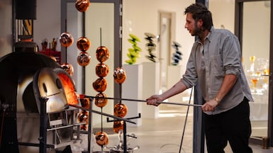 Austrian artist Robert Comploj at work at Studio Comploj in Vienna. Photo: Anantara Palais Hansen Vienna