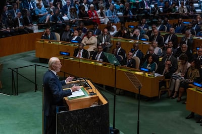 US President Joe Biden addresses world leaders at the UN General Assembly on Tuesday. AFP