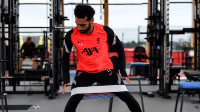 Liverpool star Mohamed Salah during a training session after testing negative for Covid-19 ahead of the Champions League Group D stage match against Atalanta. Getty