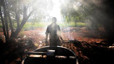 Bee Keeper Gameil al Hais helps harvest honey from hives in Shahama, Abu Dhabi. November 11, 2008. Sammy Dallal / The National