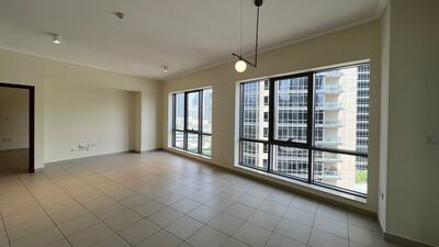 The spacious living room in an apartment in South Ridge in Downtown Dubai. Photo: Allsopp & Allsopp