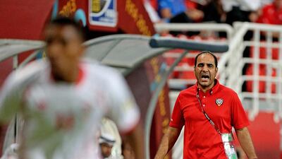 UAE coach Rashed Al Bedwawi gestures during the Fifa Under 17 World Cup match against Slovakia at Mohammed bin Zayed Stadium in Abu Dhabi. Satish Kumar / The National