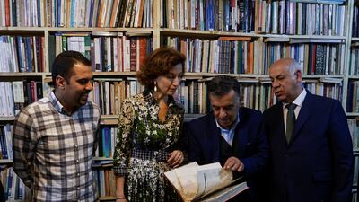 The UN's cultural chief at a library in Baghdad. Reuters