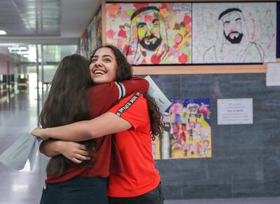 Nadine Guirguis and Jannah Redda celebrate their results.