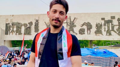 Zayed Al Assad, a prominent activist in Iraq’s pro-reform protests that engulfed much of the country, stands in Baghdad's Tahrir Square, the heart of the protests in 2019. Photo: Zayed Al Assad