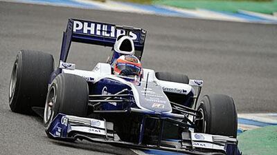 Rubens Barrichello tests his new Williams car as he prepares for the new campaign.