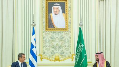 Saudi Arabia's Crown Prince Mohammed bin Salman held talks with Greek Prime Minister Kyriakos Mitsotakis at the Royal Court at Al Yamamah Palace in Riyadh on Tuesday.