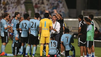Fresh off a confrontation with Amer Abdulrahman, coach Luis Garcia, in white, is now throwing daggers at Baniyas management, saying the team is not as strong as he was told. Delores Johnson / The National
