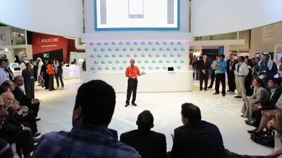 Raghu Venkataraman, the chief strategy and investments officer at du, speaks at the launch of the digital portal Anayouin Dubai.