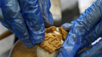 A chef prepares the Lotus Mess at Switch restaurant in The Dubai Mall. Pawan Singh / The National