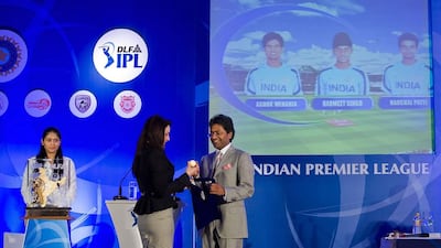 A few years after his removal as league commissioner, Lalit Modi, right, with Preity Zinta, Bollywood actress and co-owner of the Kings XI Punjab during the 2010 auction, claimed members of the Indian board arm-twisted franchises into not selecting Pakistani players. Ritam Banerjee / Getty Images