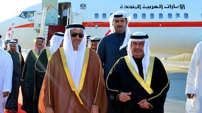 Sheikh Saif bin Zayed arrives in Bahrain on Monday to inspect the UAE’s forces as part of the Waves of the Gulf Duty. He is welcomed at Manama Airport by Sheikh Ali bin Khalifa Al Khalifa, Bahrain’s deputy prime minister, and other officials. Wam