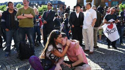 A vigil in Manchester the day after the attack that killed 22 people in May 2017 Getty