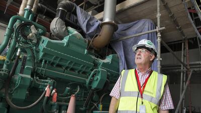 Neil Bennett, electrical principal engineer for BuroHappold, checks out the generator room during his walk through one of the Louvre Abu Dhabi’s mechanical, electrical, and plumbing service tunnels. The underground facilities house a variety of pipes and cables – for water, power, drainage and security – on Saadiyat Island in Abu Dhabi. Photos Silvia Razgova / The National